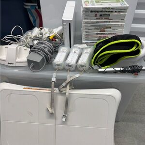 Nintendo Wii Console Set with White Controllers and Games